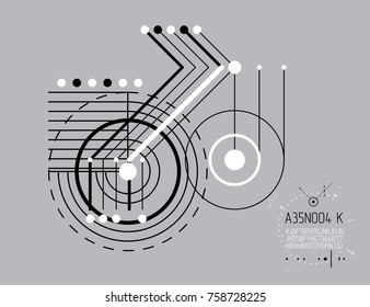 Mechanical scheme, vector engineering drawing with circles and lines. Technical plan can be used in web design and as wallpaper or background. Art graphic illustration.