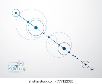 Mechanical scheme, vector engineering drawing with circles and geometric parts of mechanism. Technical plan can be used in web design and as wallpaper or background. 
