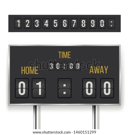 Mechanical score board, information and indicator device. Timetable equipment for time measurement. Vector realistic score board illustration