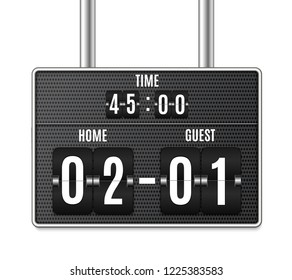 Mechanical scoreboard. Football vector illustration. isolated on transparent background. Hour counter Retro vintage countdown design with time. Black countdown timer with white numbers. Vector templat