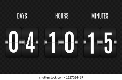 Mechanical scoreboard. Football vector illustration. isolated on transparent background. Hour counter Retro vintage countdown design with time. Black countdown timer with white numbers. Vector templat