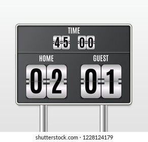 Mechanical scoreboard. Football vector illustration. isolated on transparent background. Hour counter Retro vintage countdown design with time. Black countdown timer with white numbers. Vector templat