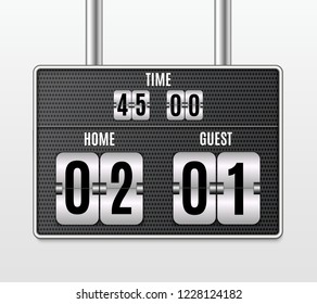 Mechanical scoreboard. Football vector illustration. isolated on transparent background. Hour counter Retro vintage countdown design with time. Black countdown timer with white numbers. Vector templat