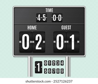 Mechanical scoreboard. Set of numbers isolated on transparent background. Hour counter Retro vintage countdown design with time. Numbers. Vector templat