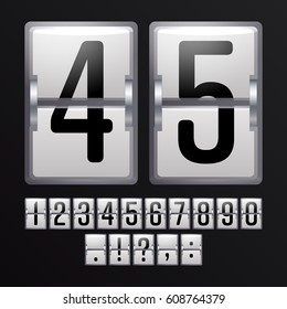 Mechanical Scoreboard Vector. Silver Timetable With Black Numbers. Analog Clock