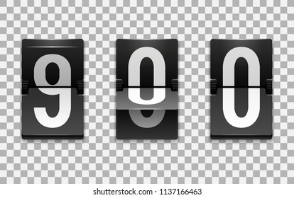 Mechanical scoreboard vector template with 0; Flip countdown clock counter; White digit on black board with transparent shadow