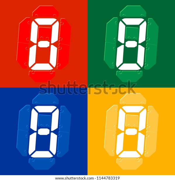 Mechanical scoreboard\
vector template with digital numbers; White digit on red,  green,\
blue, yellow board