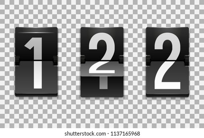 Mechanical scoreboard vector template with number 2; Flip countdown clock counter; White digit on black board with transparent shadow; Number two template 