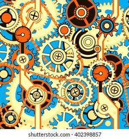 Mechanical seamless pattern with the gears of different colors. Abstract vector illustration.