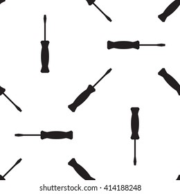 Mechanical seamless toolkit pattern or wallpaper. Vector screwdriver repeatable monochrome symbols on a white background.