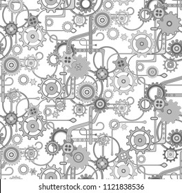 Mechanical seamless vector background pattern . Monochromatic. Gray