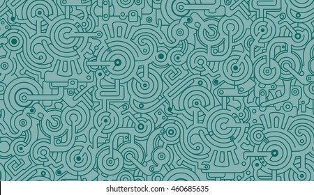 Mechanical seamless vector background pattern . Cold green color.