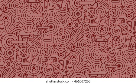 Mechanical seamless vector pattern background. Creamy and dark red colors. Steam punk.