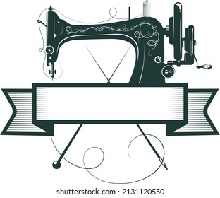 Mechanische Nähmaschine Silhouette. Nadel- und Nähwerkzeug. Salonnähungs- und Schneidesymbol