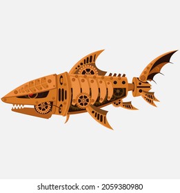 Mechanical shark in steampunk style. Vector illustration.