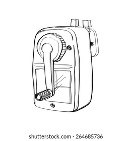 Mechanical sharpener of pencil hand drawn isolated on white background