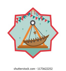 mechanical ship ride with party flags inside star