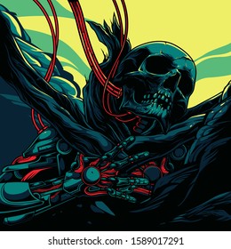mechanical skeleton illustration and poster design