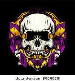 Mechanical Skull with Gold Armor detailed vector design concept