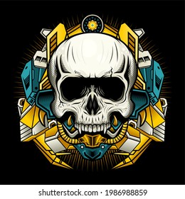 Mechanical Skull with Gold and Blue Armor detailed vector design concept