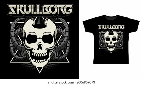 Mechanical Skull with Grey Hose illustration t-shirt design concept.