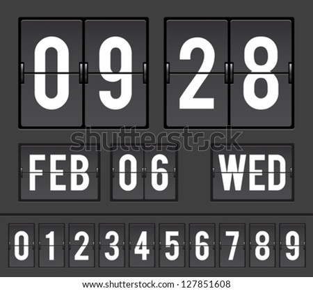 mechanical split-flap with flip numbers and alphabets for time and date