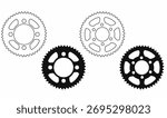 mechanical sprockets or sprocket wheel or chainwheel or gear wheels icon set outline and silhouette.for machinery, engineering, bike parts, and industrial design.