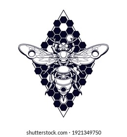mechanical steampunk bee illustration and tshirt design
