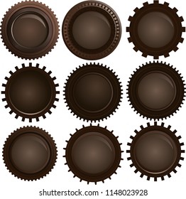 Mechanical steampunk frame buttons with cogs and gears