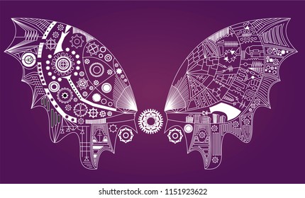 mechanical steampunk gothic butterfly, moth, insect of steam punk cogs and gears