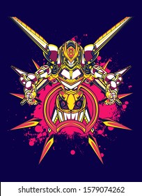 mechanical steampunk illustration and tshirt design