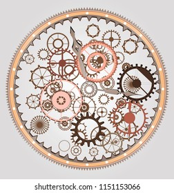 Mechanical steampunk vintage clock with cogs and gears of London
