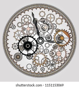 Mechanical steampunk vintage clock with cogs and gears of London