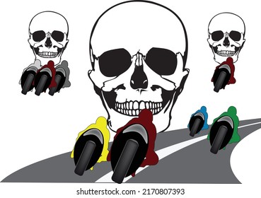 mechanical sticker with skull for motorcycling groups