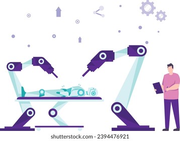 Mechanical Structure being Manufacturing by Automated Controlled Arm concept, Robot assembly or prototyping vector icon design, robotic science symbol, special purpose machine sign Cyborg illustration