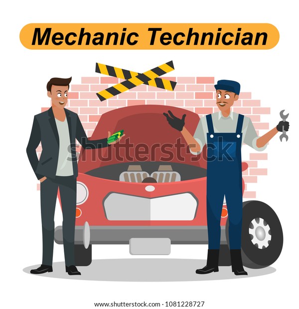 mechanical technician cartoon set\
workers team Car repair Group of industrial people\
characters