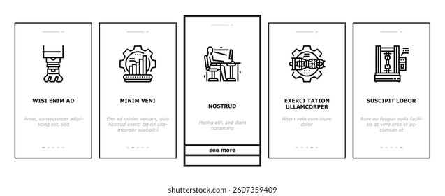 mechanical technology engineer onboarding mobile vector. industry machinery, machine blueprint work factory, construction worker, production mechanical technology engineer Illustrations