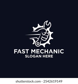 Mechanical technology logo, fast repair shop logo symbol, fast machine maintenance. piston spare parts