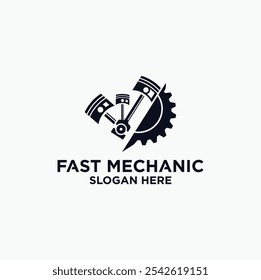 Mechanical technology logo, fast repair shop logo symbol, fast machine maintenance. piston spare parts