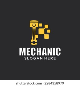 Mechanical technology logo, gear and piston combination logo symbol. engine parts