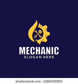 Logo de tecnología mecánica, símbolo del logotipo combinado de engranajes y pistones. piezas del motor