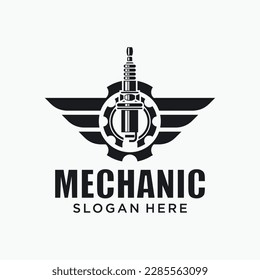 Mechanical technology logo, gear and piston combination logo symbol. engine parts