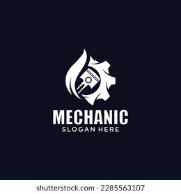 Mechanical technology logo, gear and piston combination logo symbol. engine parts