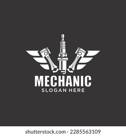 Mechanical technology logo, gear and piston combination logo symbol. engine parts