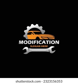 Mechanical technology logo, gear and wrench combination logo symbol. engine parts
