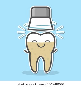 Mechanical teeth whitening concept. Rotating brush and tooth. Dental vector illustration