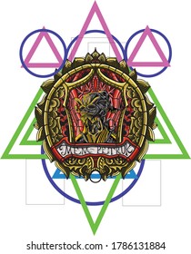 Mechanical tengu and geometric backgroud are made using adobe illustrator
