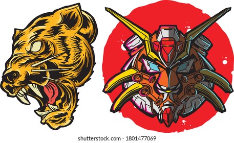 mechanischer Tigerkopf und 
Tigerkopfkartographie