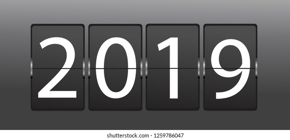 Mechanical timetable. Happy New Year 2019 greeting card