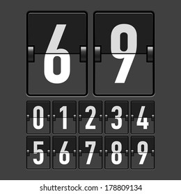 Mechanical timetable, scoreboard, information board, display numbers. Vector.